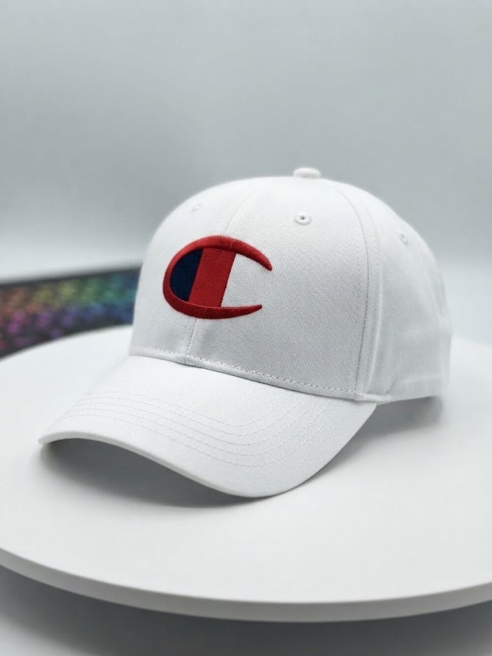 NWT Champion White Mesh Snapback Trucker Hat Red & Blue Logo OSFA